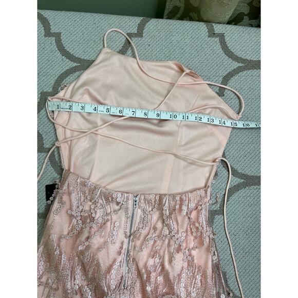 Lulus Making Magic Blush Pink Fringe Lace-Up Mini Dress, size XS - Picture 10 of 16